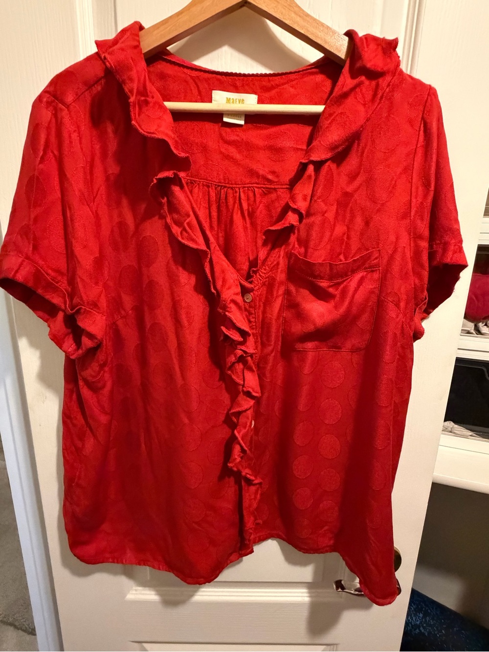 Anthropologie Maeve Jojo Polka Dot Red Ruffle Short Sleeve Blouse XL
